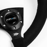 NRG 14" 350mm 6-Bolt Hole Premium Black Suede Grip With Aluminum Finished 3-Spoke 3 Inch Deep Dish Steering Wheel RST-023MB-SA -Black Spoke