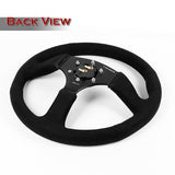 NRG 14" 350mm 6-Bolt Hole Premium Black Suede Grip With Aluminum Finished 3-Spoke 3 Inch Deep Dish Steering Wheel RST-023MB-SA -Black Spoke