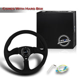 NRG 14" 350mm 6-Bolt Hole Premium Black Suede Grip With Aluminum Finished 3-Spoke 3 Inch Deep Dish Steering Wheel RST-023MB-SA -Black Spoke