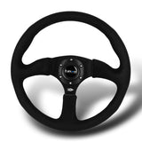 NRG 14" 350mm 6-Bolt Hole Premium Black Suede Grip With Aluminum Finished 3-Spoke 3 Inch Deep Dish Steering Wheel RST-023MB-SA -Black Spoke