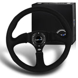NRG 14" 350mm 6-Bolt Hole Premium Black Suede Grip With Aluminum Finished 3-Spoke 3 Inch Deep Dish Steering Wheel RST-023MB-SA -Black Spoke