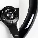 NRG 14" 350mm 6-Bolt Hole Black Wood Grip With Aluminum Finished 3-Spoke 3 Inch Deep Dish Steering Wheel RST-036BK-BK -Black Spoke
