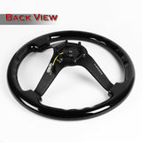 NRG 14" 350mm 6-Bolt Hole Black Wood Grip With Aluminum Finished 3-Spoke 3 Inch Deep Dish Steering Wheel RST-036BK-BK -Black Spoke