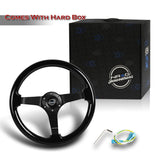 NRG 14" 350mm 6-Bolt Hole Black Wood Grip With Aluminum Finished 3-Spoke 3 Inch Deep Dish Steering Wheel RST-036BK-BK -Black Spoke
