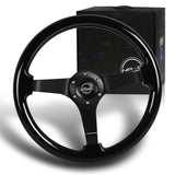 NRG 14" 350mm 6-Bolt Hole Black Wood Grip With Aluminum Finished 3-Spoke 3 Inch Deep Dish Steering Wheel RST-036BK-BK -Black Spoke