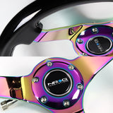 NRG 14" 350mm 6-Bolt Hole Black Wood Grip With Aluminum Finished 3-Spoke 3 Inch Deep Dish Steering Wheel RST-036BK-MC -Neo Chrome Spoke