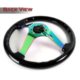 NRG 14" 350mm 6-Bolt Hole Black Wood Grip With Aluminum Finished 3-Spoke 3 Inch Deep Dish Steering Wheel RST-036BK-MC -Neo Chrome Spoke