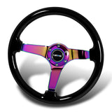 NRG 14" 350mm 6-Bolt Hole Black Wood Grip With Aluminum Finished 3-Spoke 3 Inch Deep Dish Steering Wheel RST-036BK-MC -Neo Chrome Spoke
