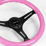 NRG 13.75" 350mm 6-Bolt Hole Pink Classic Wood Grip Aluminum Finished 3-Spoke Steering Wheel ST-015BK-PK -Black Spoke