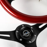 NRG 13.75" 350mm 6-Bolt Hole Red Classic Wood Grip Aluminum Finished 3-Spoke Steering Wheel ST-015BK-RD -Black Spoke