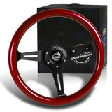 NRG 13.75" 350mm 6-Bolt Hole Red Classic Wood Grip Aluminum Finished 3-Spoke Steering Wheel ST-015BK-RD -Black Spoke