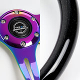NRG 14" 350mm 6-Bolt Hole Black Sparkled Wood Grain Grip Aluminum Finished 3-Spoke Steering Wheel ST-015MC-BSB -Neo Chrome Spoke