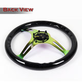 NRG 14" 350mm 6-Bolt Hole Black Sparkled Wood Grain Grip Aluminum Finished 3-Spoke Steering Wheel ST-015MC-BSB -Neo Chrome Spoke