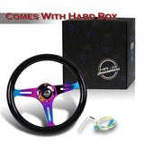NRG 14" 350mm 6-Bolt Hole Black Sparkled Wood Grain Grip Aluminum Finished 3-Spoke Steering Wheel ST-015MC-BSB -Neo Chrome Spoke