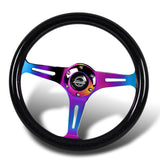 NRG 14" 350mm 6-Bolt Hole Black Sparkled Wood Grain Grip Aluminum Finished 3-Spoke Steering Wheel ST-015MC-BSB -Neo Chrome Spoke