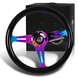 NRG 14" 350mm 6-Bolt Hole Black Sparkled Wood Grain Grip Aluminum Finished 3-Spoke Steering Wheel ST-015MC-BSB -Neo Chrome Spoke