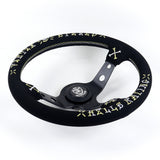 13.75" Black Suede Vertx Speed Hells Racing Deep Dish 3-Spoke Sport Steering Wheel – 6-Bolt
