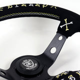 13.75" Black Suede Vertx Speed Hells Racing Deep Dish 3-Spoke Sport Steering Wheel – 6-Bolt