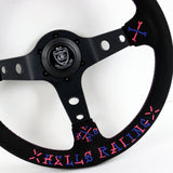 13.75" Vertex Speed Hells Racing Black Suede Deep Dish 3-Spoke Steering Wheel – 6-Bolt