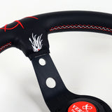 13.75" Black Red Vertx Lang Deep Dish 3-Spoke Sport Steering Wheel – 6-Bolt