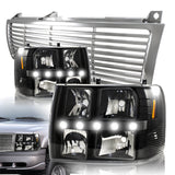 For 2000 - 2006 Chevrolet Chevy Tahoe LED DRL Conversion Black Headlights + Black Grille