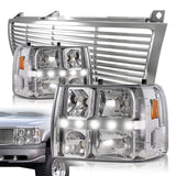 For 1999 - 2002 Chevrolet Chevy Silverado LED DRL Conversion Chrome Headlights + Chrome Grille