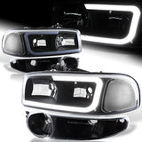 For 2001 - 2006 GMC Yukon 1500 Denali G2 LED DRL Conversion Headlights -Black Housing Clear Lens (4-Piece Set)