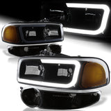 For 2001 - 2006 GMC Yukon 1500 Denali G2 LED DRL Headlights -Black Housing / Smoke Lens / Amber Reflectors (4-Piece Set)