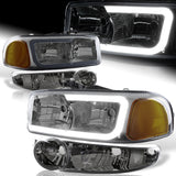 For 2001 - 2006 GMC Yukon / Sierra XL 1500 Denali G2 LED DRL Headlights -Chrome Housing / Smoke Lens / Amber Reflectors (4-Piece Set)