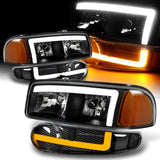For 2001 - 2007 GMC Sierra 1500 Denali LED DRL Headlights -Black Housing / Clear Lens / Amber Reflectors (4-Piece Set)