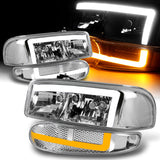 For 2001 - 2007 GMC Sierra 1500 Denali LED DRL Headlights -Chrome Housing / Clear Lens / Clear Reflectors (4-Piece Set)