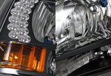 For 1999 - 2004 Ford F250 / F350 Super Duty LED DRL Headlights -Black Housing / Clear Lens / Amber Reflectors