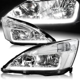 For 2003 - 2007 Honda Accord LED DRL Headlights -Chrome Housing / Clear Lens / Clear Reflectors