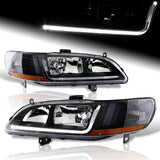 For 1998 - 2002 Honda Accord LED DRL Headlights -Black Housing / Clear Lens / Amber Reflectors