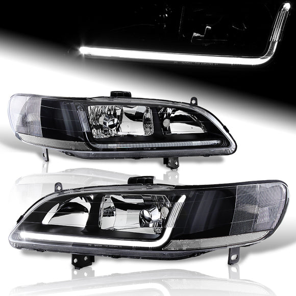 For 1998 - 2002 Honda Accord LED DRL Headlights -Black Housing / Clear Lens / Clear Reflectors