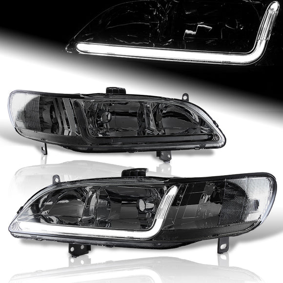 For 1998 - 2002 Honda Accord LED DRL Headlights -Chrome Housing / Smoke Lens / Clear Reflectors