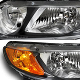 For 2006 - 2011 Honda Civic 4DR/Sedan Headlights -Black Housing / Clear Lens / Amber Reflectors