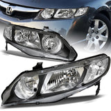 For 2006 - 2011 Honda Civic 4DR/Sedan Headlights -Black Housing / Clear Lens / Clear Reflectors