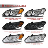 For 2006 - 2011 Honda Civic 4DR/Sedan Headlights -Chrome Housing / Clear Lens / Amber Reflectors