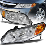 For 2006 - 2011 Honda Civic 4DR/Sedan Headlights -Chrome Housing / Clear Lens / Amber Reflectors