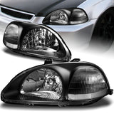 For 1996 - 1998 Honda Civic EK 2/3/4 Door Headlights -Black Housing / Clear Lens / Clear Reflectors