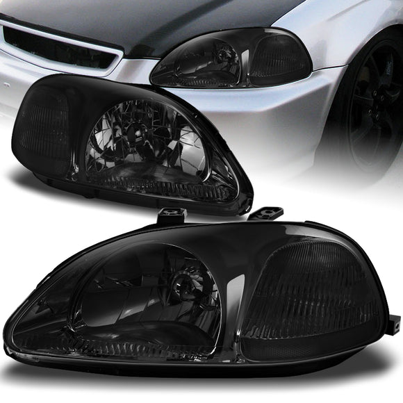 For 1996 - 1998 Honda Civic EK 2/3/4 Door Headlights -Chrome Housing / Smoke Lens / Clear Reflectors