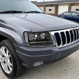 For 1999 - 2004 Jeep Grand Cherokee Headlights -Black Housing / Clear Lens / Clear Reflectors