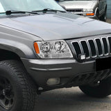 For 1999 - 2004 Jeep Grand Cherokee Headlights -Chrome Housing / Clear Lens / Amber Reflectors