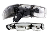 1999–2006 GMC Sierra 1500 2500 Black Headlights w/ Bumper Signal Lights 4PCS Set - Clear Lens Amber Reflectors