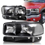 GMC Sierra/Yukon XL 1500 2500 Black Headlights w/ Bumper Signal Lights 4PCS Set - Clear Lens Clear Reflector