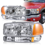 1999–2006 GMC Sierra 1500 2500 Chrome Headlights w/ Bumper Signal Lights 4PCS Set - Clear Lens Amber Reflectors