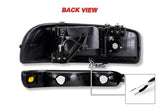 2000-2006 GMC Yukon XL 1500 2500 LED DRL Black Headlights w/ Bumper Signal Lights 4PCS Set - Clear Lens Amber Reflectors