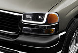2000-2006 GMC Yukon XL 1500 2500 LED DRL Black Headlights w/ Bumper Signal Lights 4PCS Set - Clear Lens Amber Reflectors