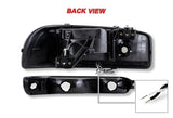 1999-2006 GMC Sierra 1500 2500 LED DRL Black Headlights w/ Bumper Signal Lights 4PCS Set - Clear Lens Clear Reflectors